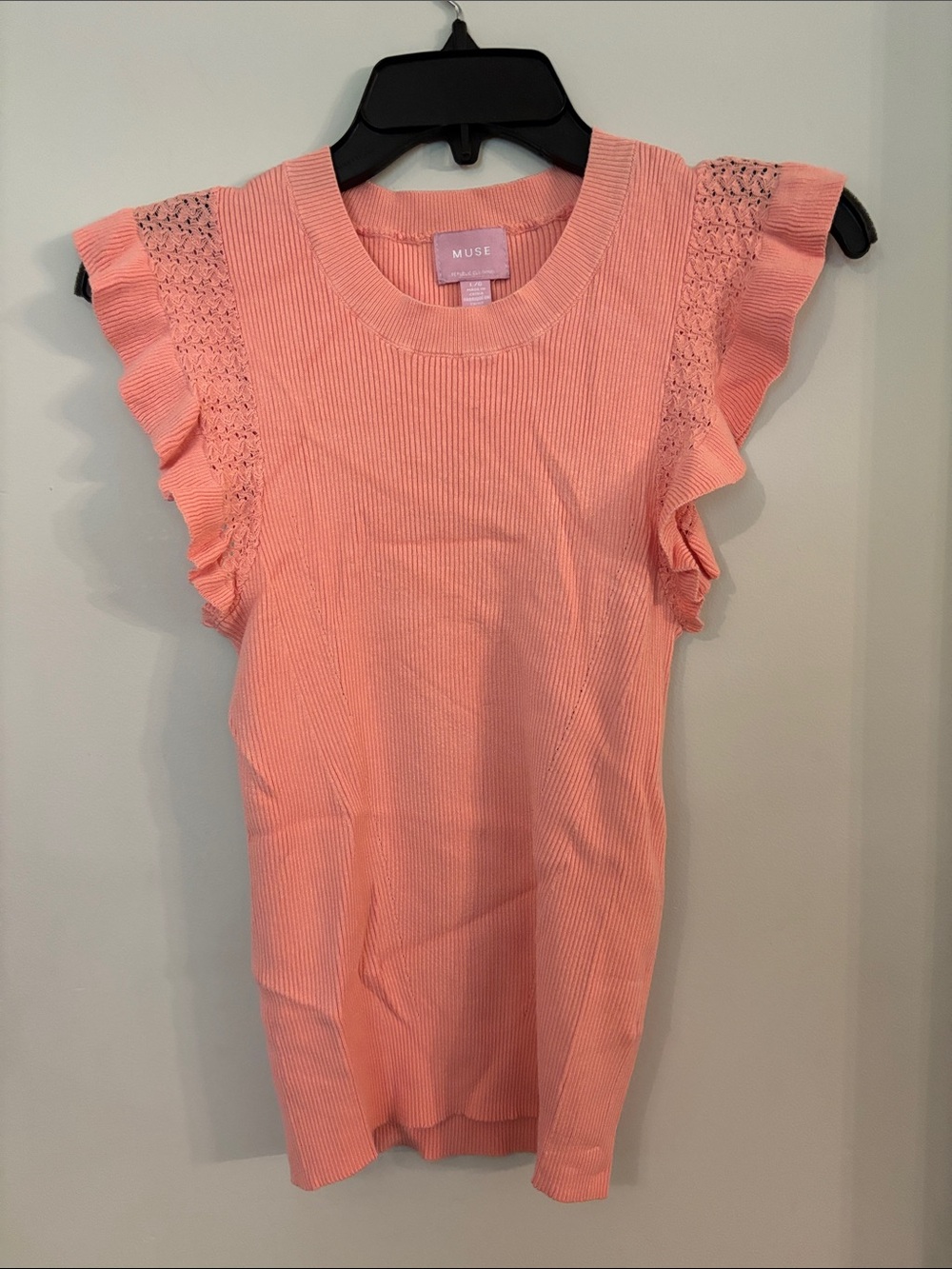 Muse Coral-Pink Ruffle Sleeve Knit Top